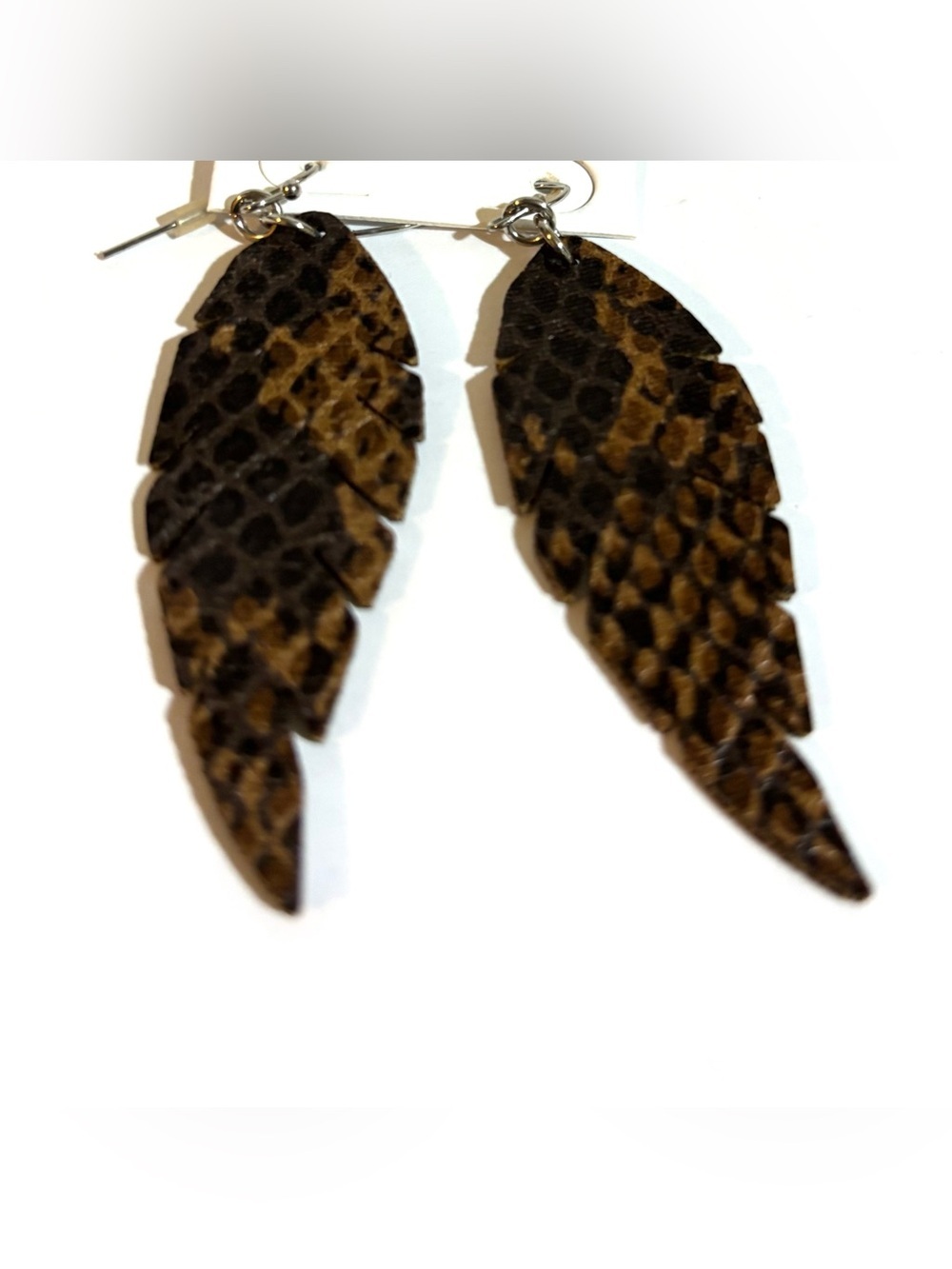 Brown and Black Textured Feather leather Drop Earrings